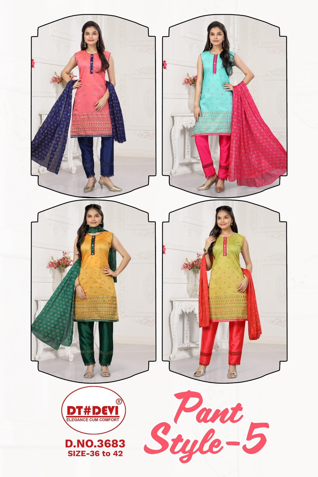 Vol 5 3683 Dt Devi Modal Silk Girls Readymade Pant Suits