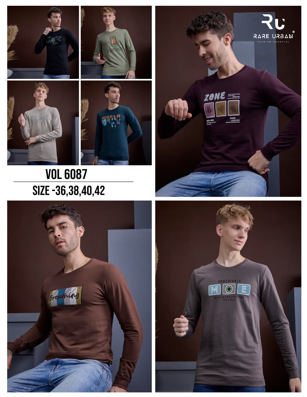 Vol 6087 Rare Urban Cotton Looper Mens Tshirts Supplier Gujarat