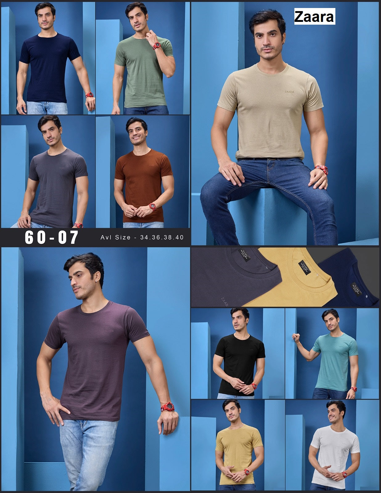 Vol 60 07 Zaara Cotton Biowashed Mens Tshirts Wholesale