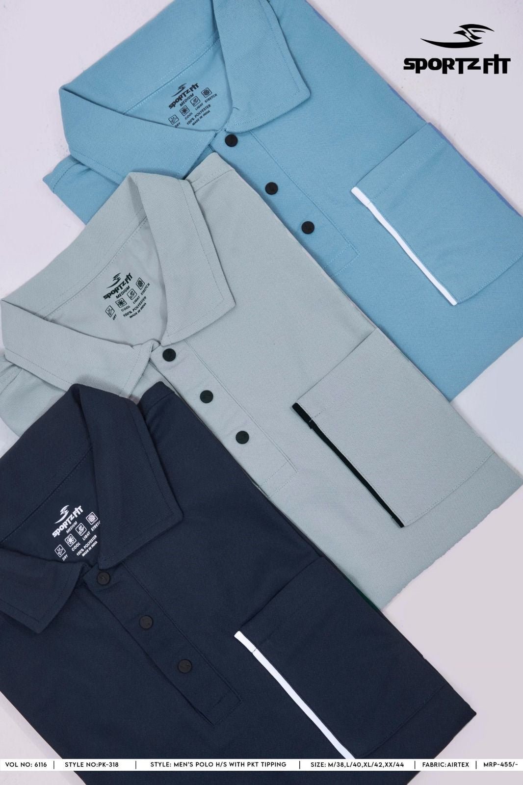 Vol 6116 Pk 318 Sportz Fit Airtex Mens Tshirts Wholesale Rate