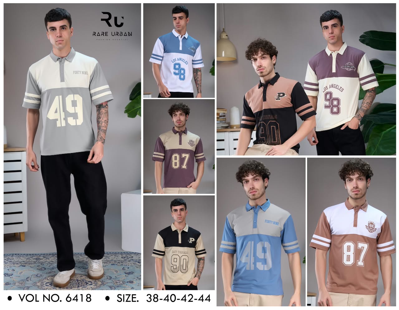 Vol 6418 Collar Style Rare Urban Fake Cotton Mens Tshirts Wholesale Price