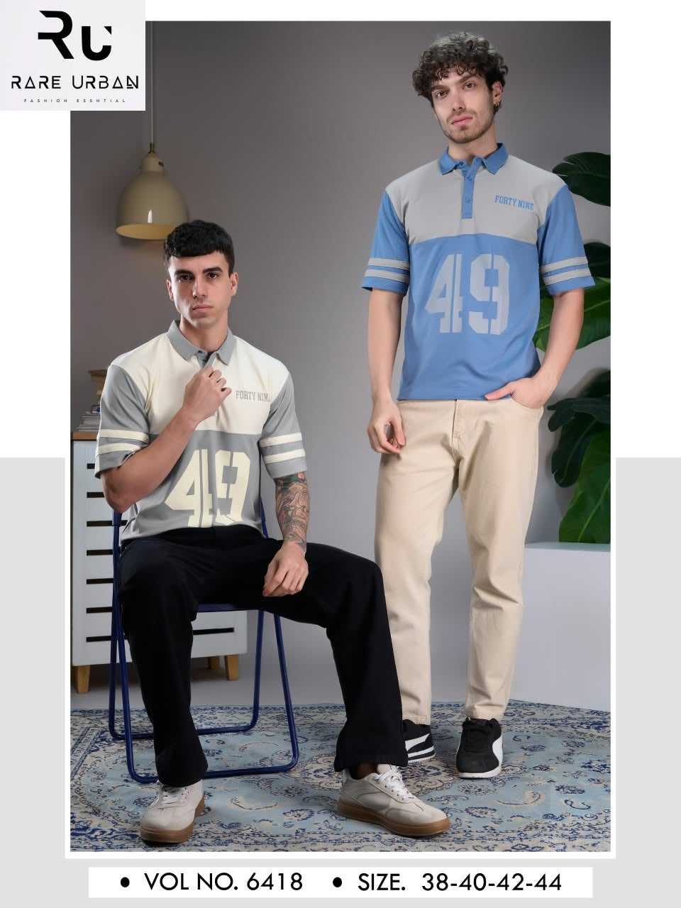 Vol 6418 Collar Style Rare Urban Fake Cotton Mens Tshirts Wholesale Price
