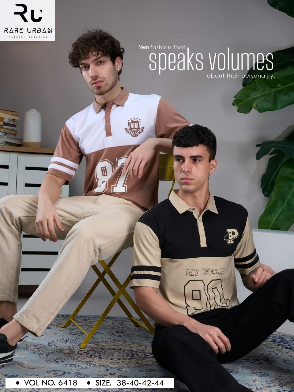 Vol 6418 Collar Style Rare Urban Fake Cotton Mens Tshirts Wholesale Price