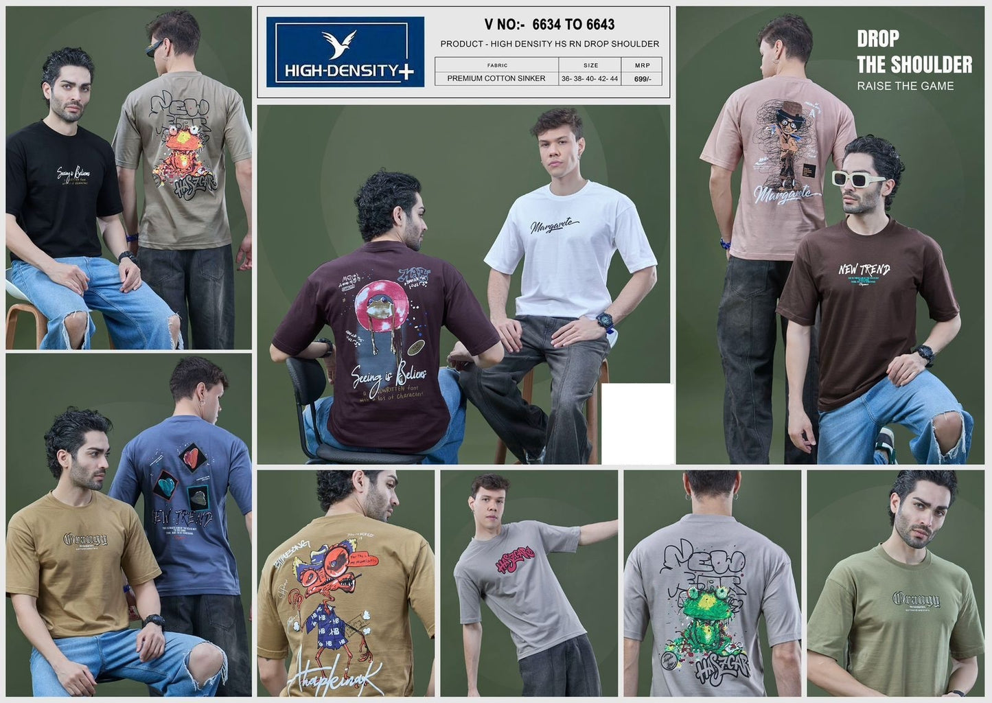 Vol 6634 To 6643 High Density Bio Cotton Mens Tshirts Manufacturer