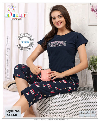 Vol 677 Belly Sinker Capri Night Suits Wholesaler Ahmedabad