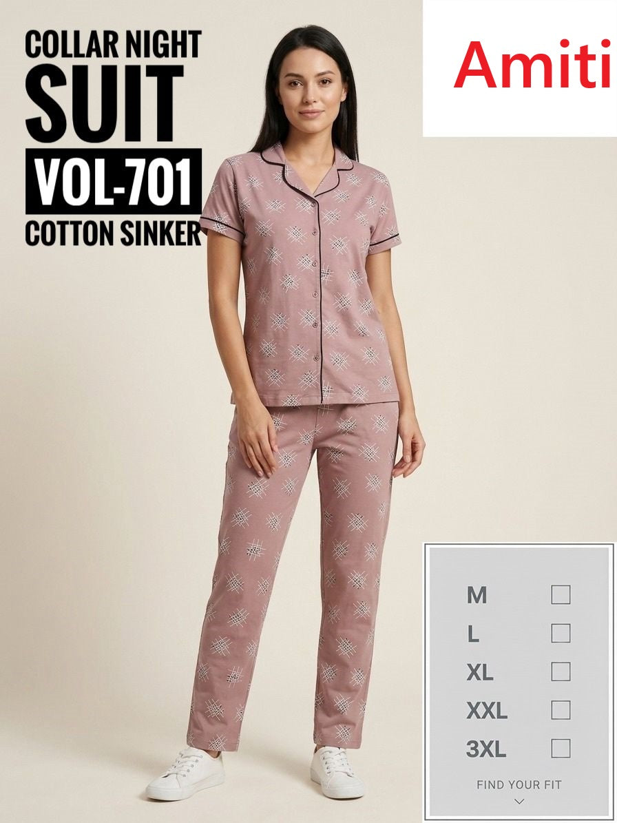 Vol 701 Amiti Sinker Collar Night Suits Wholesaler Ahmedabad