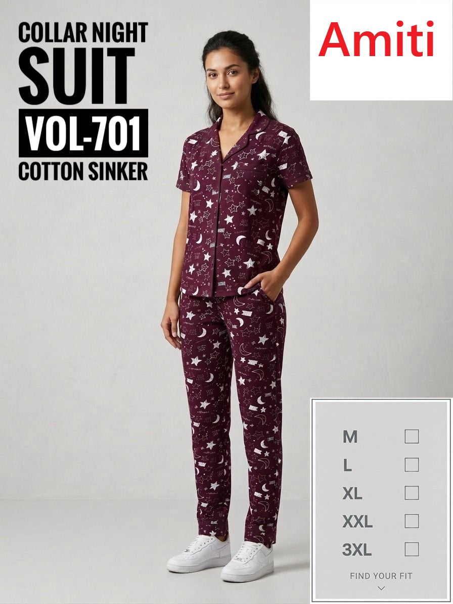 Vol 701 Amiti Sinker Collar Night Suits Wholesaler Ahmedabad