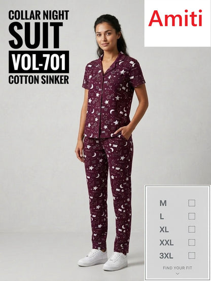 Vol 701 Amiti Sinker Collar Night Suits Wholesaler Ahmedabad