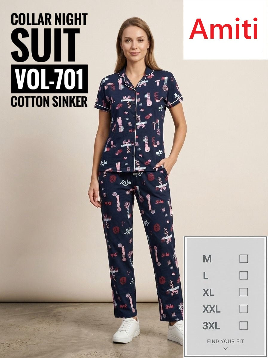 Vol 701 Amiti Sinker Collar Night Suits Wholesaler Ahmedabad