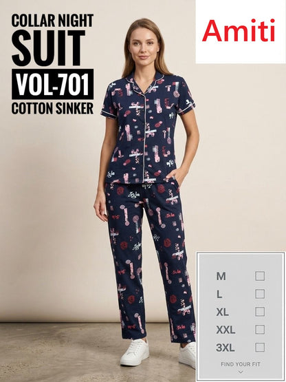 Vol 701 Amiti Sinker Collar Night Suits Wholesaler Ahmedabad