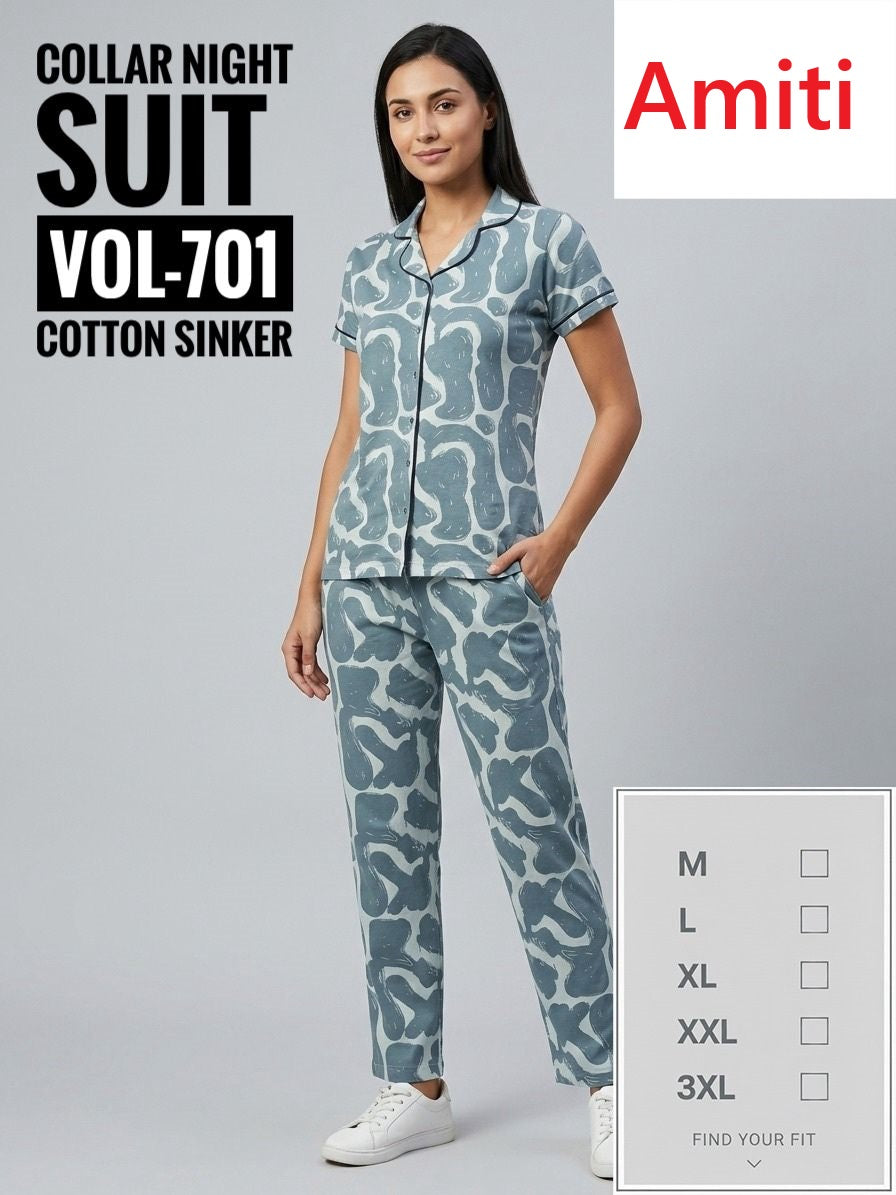 Vol 701 Amiti Sinker Collar Night Suits Wholesaler Ahmedabad