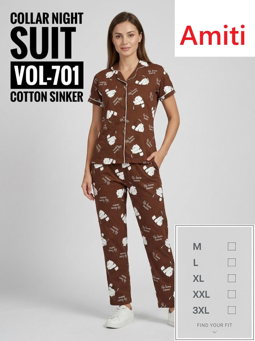 Vol 701 Amiti Sinker Collar Night Suits Wholesaler Ahmedabad