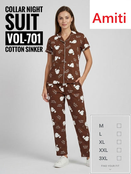 Vol 701 Amiti Sinker Collar Night Suits Wholesaler Ahmedabad