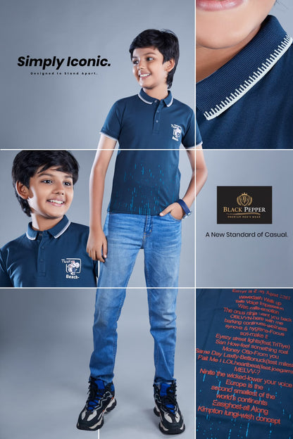 Vol 718 To 725 Dobby Black Pepper Lycra Knit Boys Tshirt Exporter India