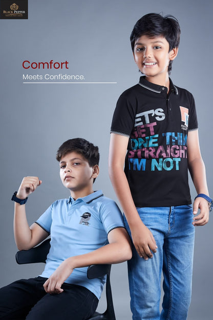 Vol 718 To 725 Dobby Black Pepper Lycra Knit Boys Tshirt Exporter India