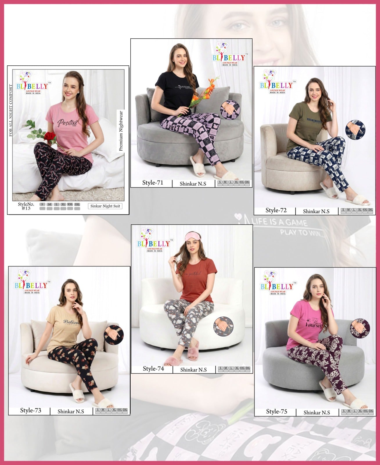 Vol 727 Belly Sinker Pyjama Night Suits Exporter India