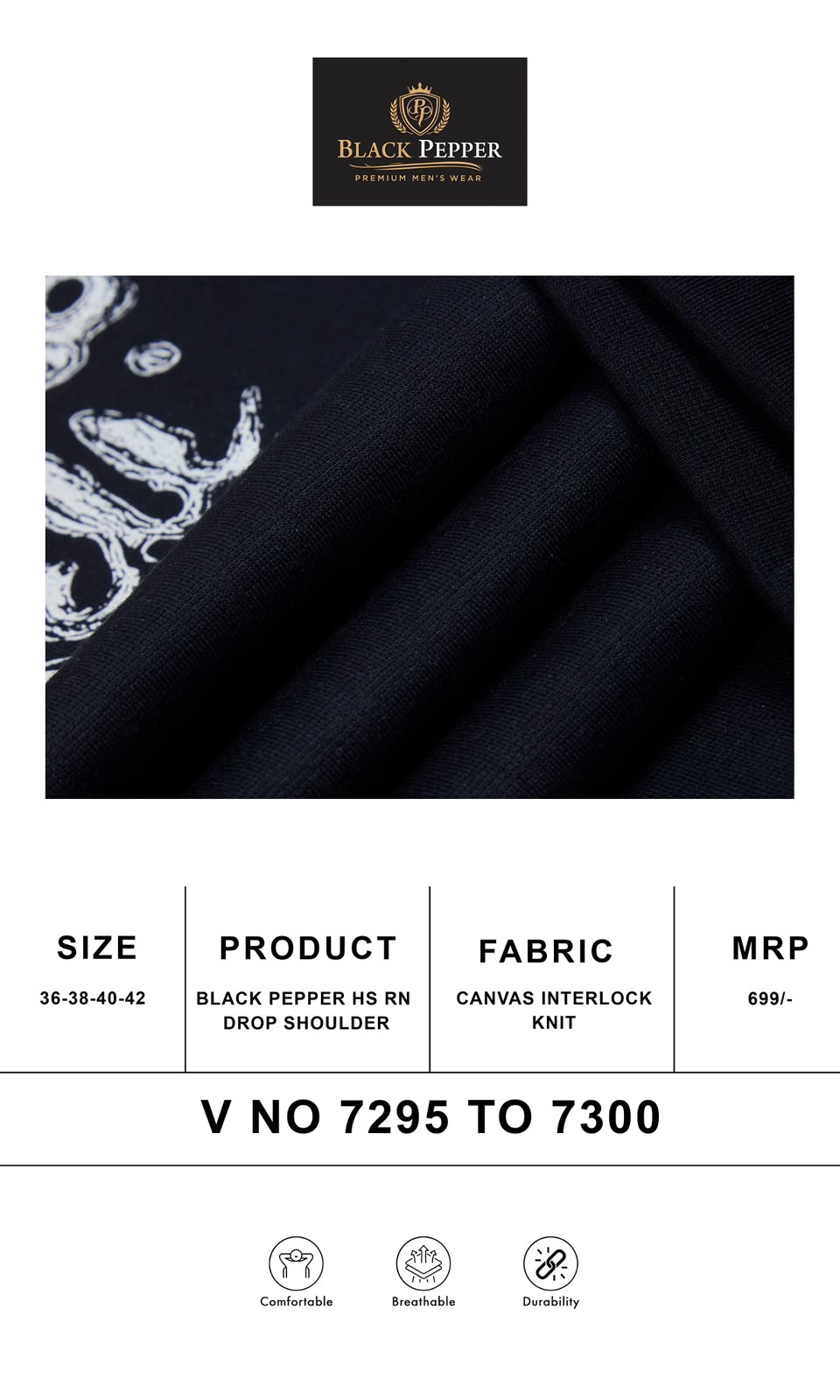 Vol 7295 To 7300 Black Pepper Canvas Interlock Mens Tshirts Wholesaler Gujarat