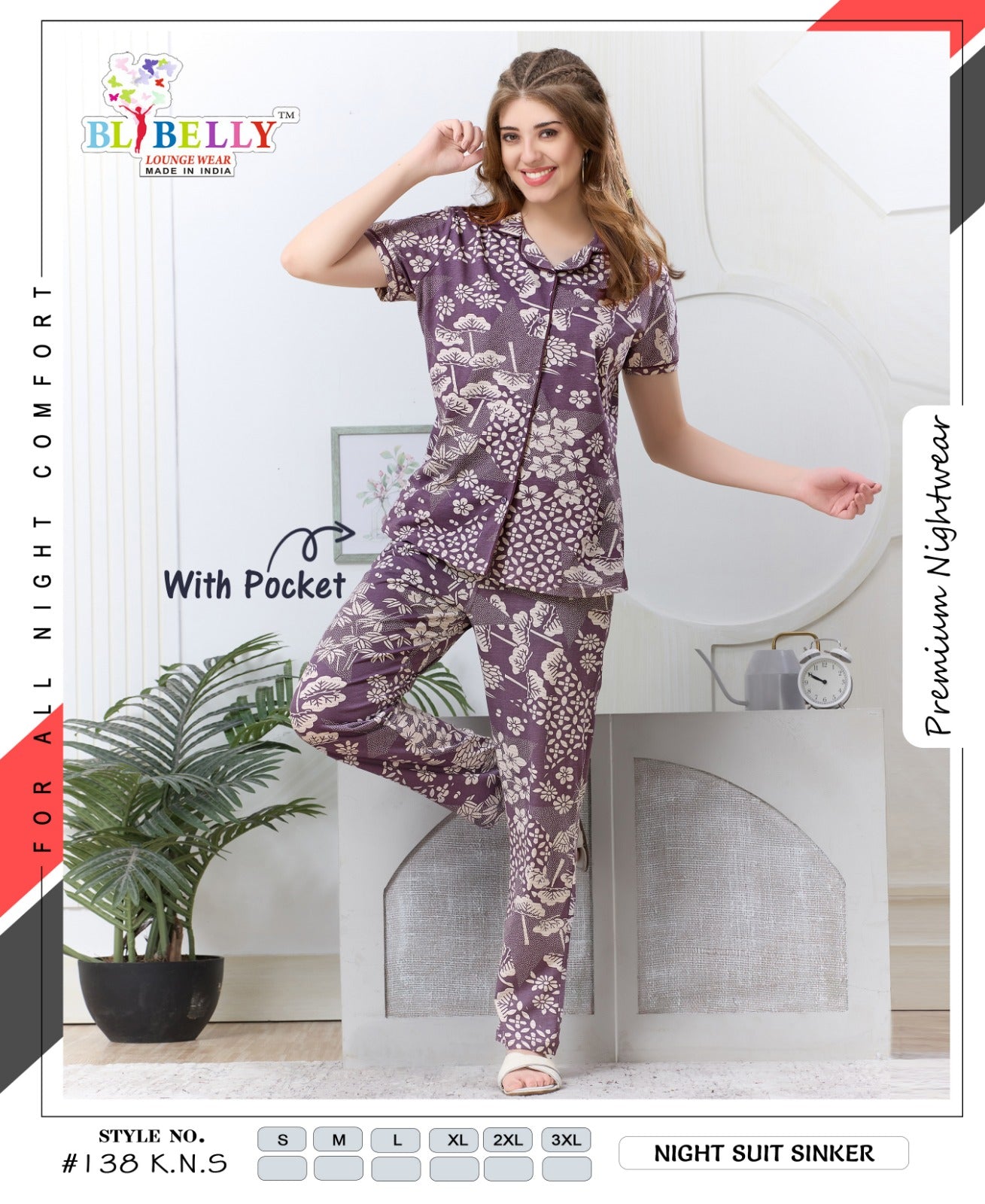 Vol 729 Belly Sinker Collar Night Suits Manufacturer