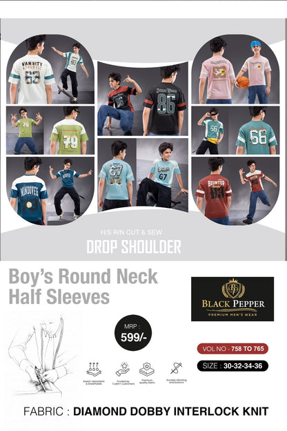 Vol 758 To 765 Oversized Black Pepper Interlock Boys Tshirt Manufacturer India