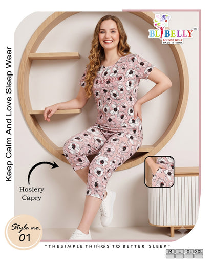 Vol 780 Belly Hosiery Capri Night Suits Wholesale Price