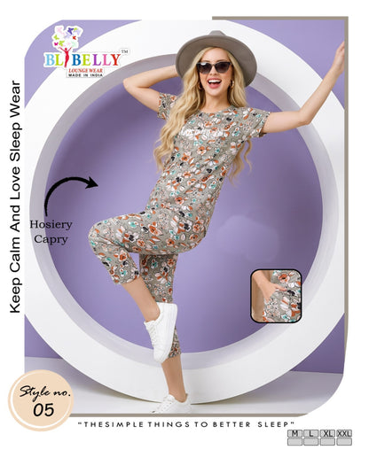 Vol 781 Belly Hosiery Capri Night Suits Wholesaler Ahmedabad