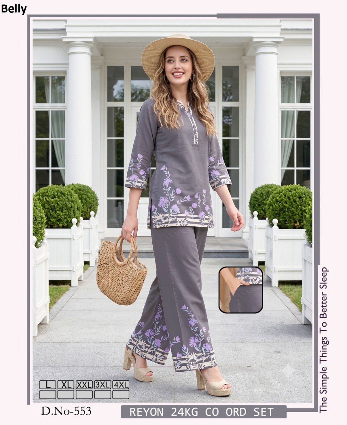 Vol 788 Border Print Belly Rayon 24Kg Co Ord Set Supplier India