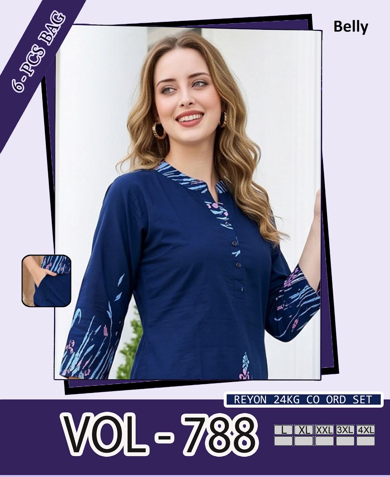 Vol 788 Border Print Belly Rayon 24Kg Co Ord Set Supplier India