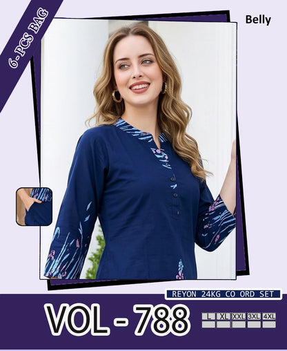 Vol 788 Border Print Belly Rayon 24Kg Co Ord Set Supplier India
