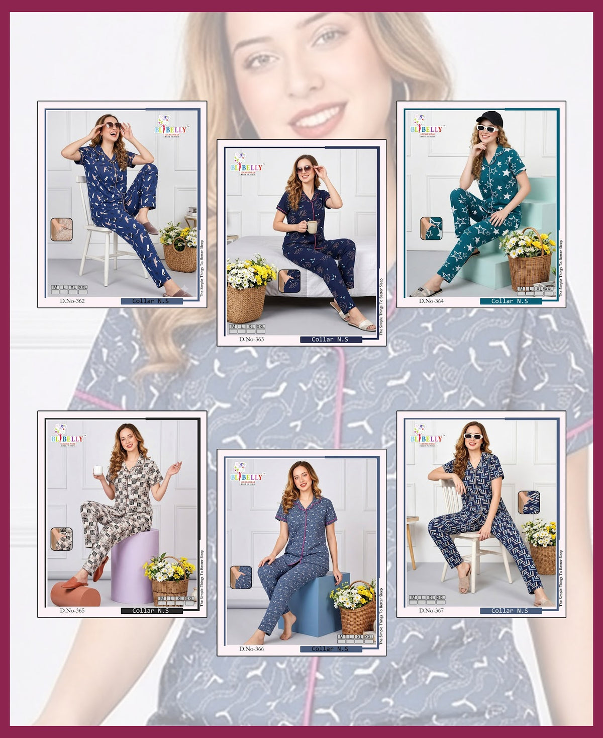 Vol 792 Print To Print Belly Sinker Collar Night Suits Manufacturer India