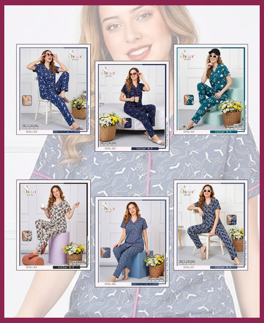 Vol 792 Print To Print Belly Sinker Collar Night Suits Manufacturer India