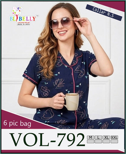 Vol 792 Print To Print Belly Sinker Collar Night Suits Manufacturer India