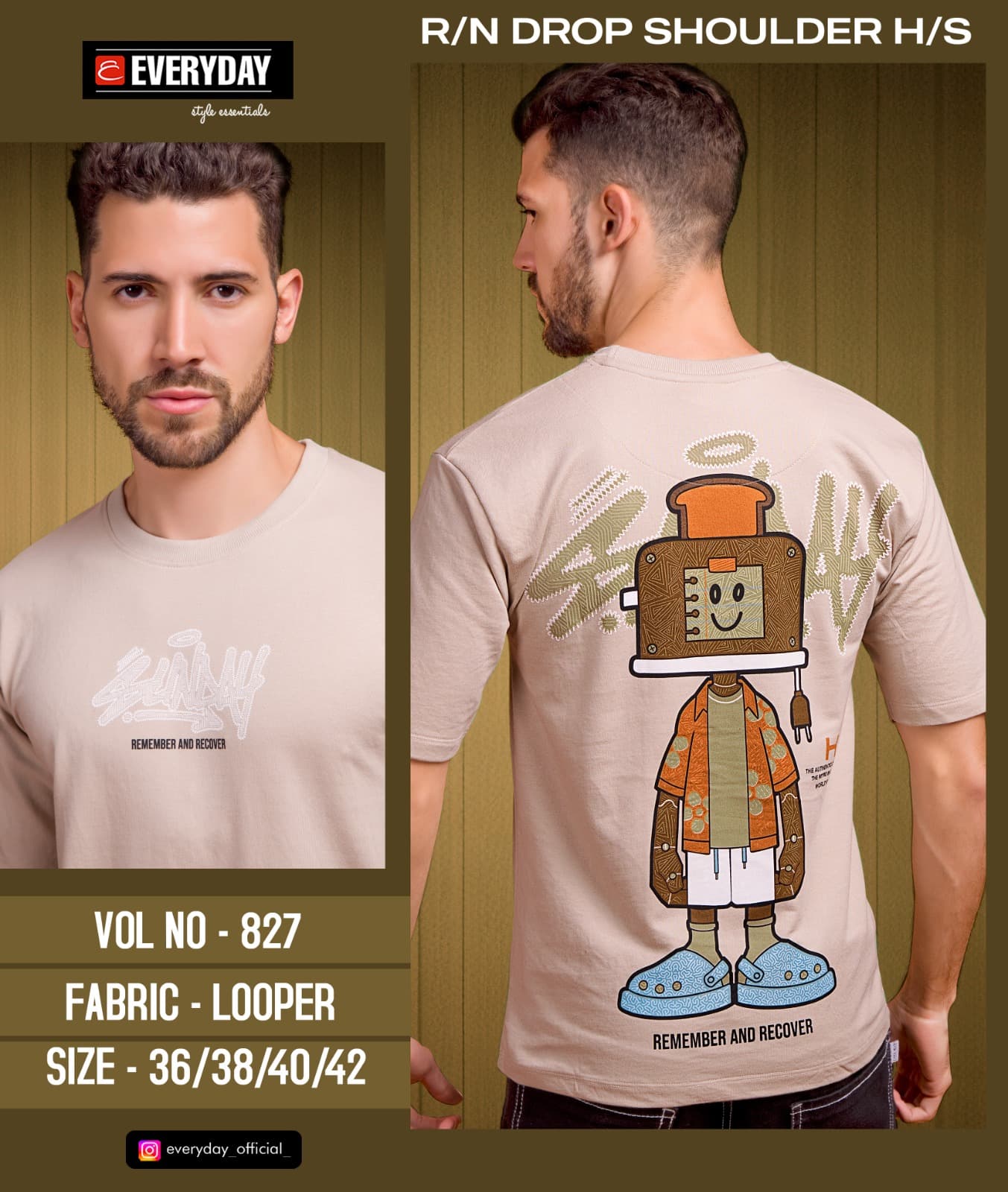 Vol 827 Oversize Everyday Cotton Looper Mens Tshirts Wholesale