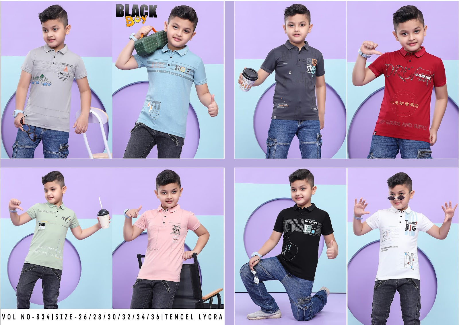 Vol 834 Black Tencil Lycra Boys Tshirt Wholesale