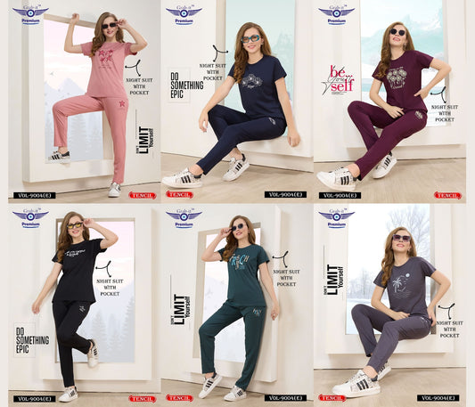 Vol 9004 E Grab It Tencil Pyjama Night Suits Wholesale Rate