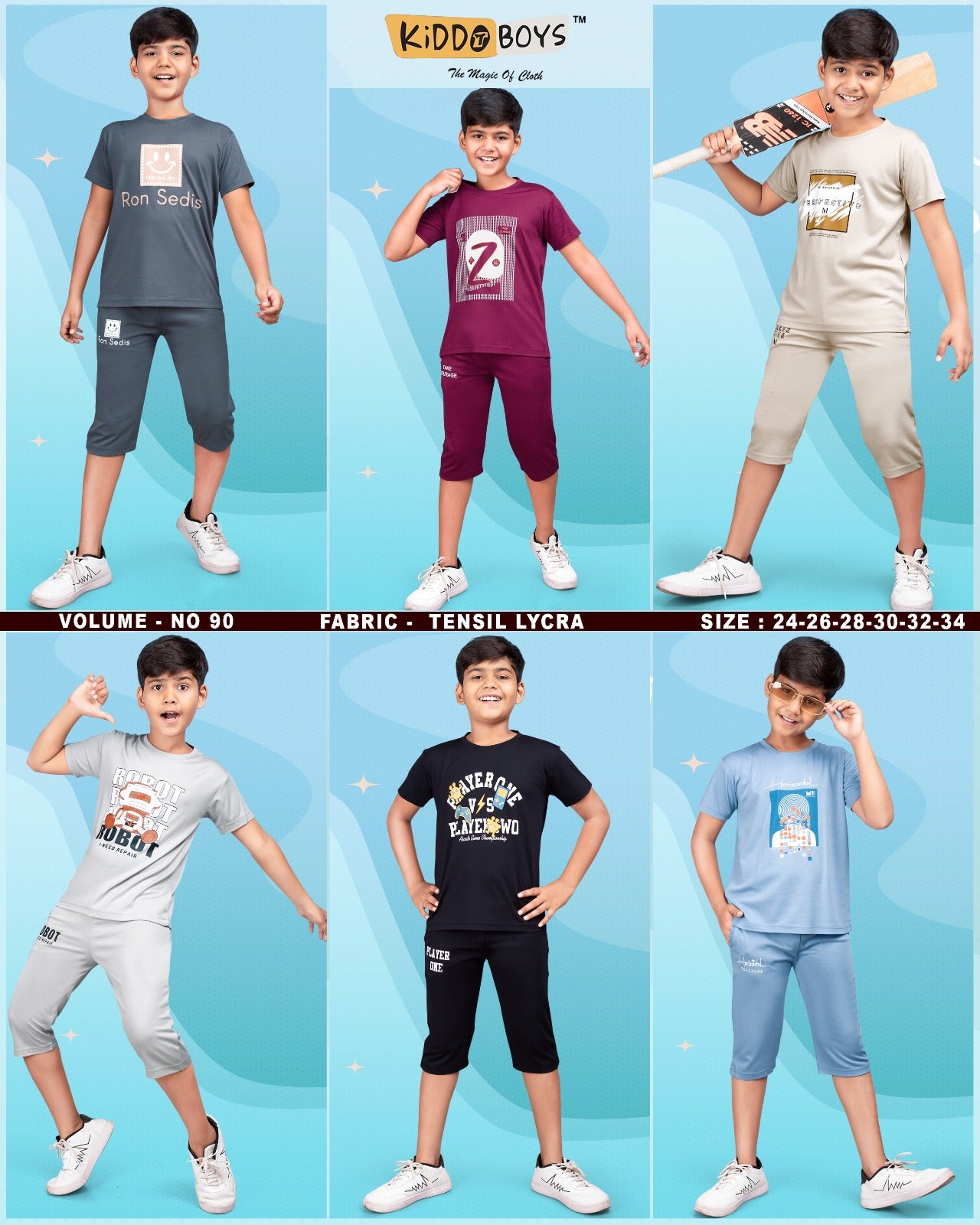 Vol 90 New Colours Kiddo Tencil Lycra Boys Capri Night Suit Supplier Ahmedabad