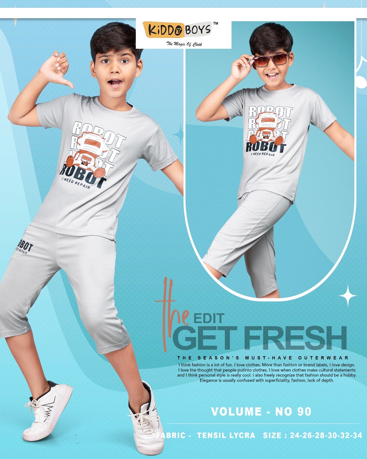 Vol 90 New Colours Kiddo Tencil Lycra Boys Capri Night Suit Supplier Ahmedabad