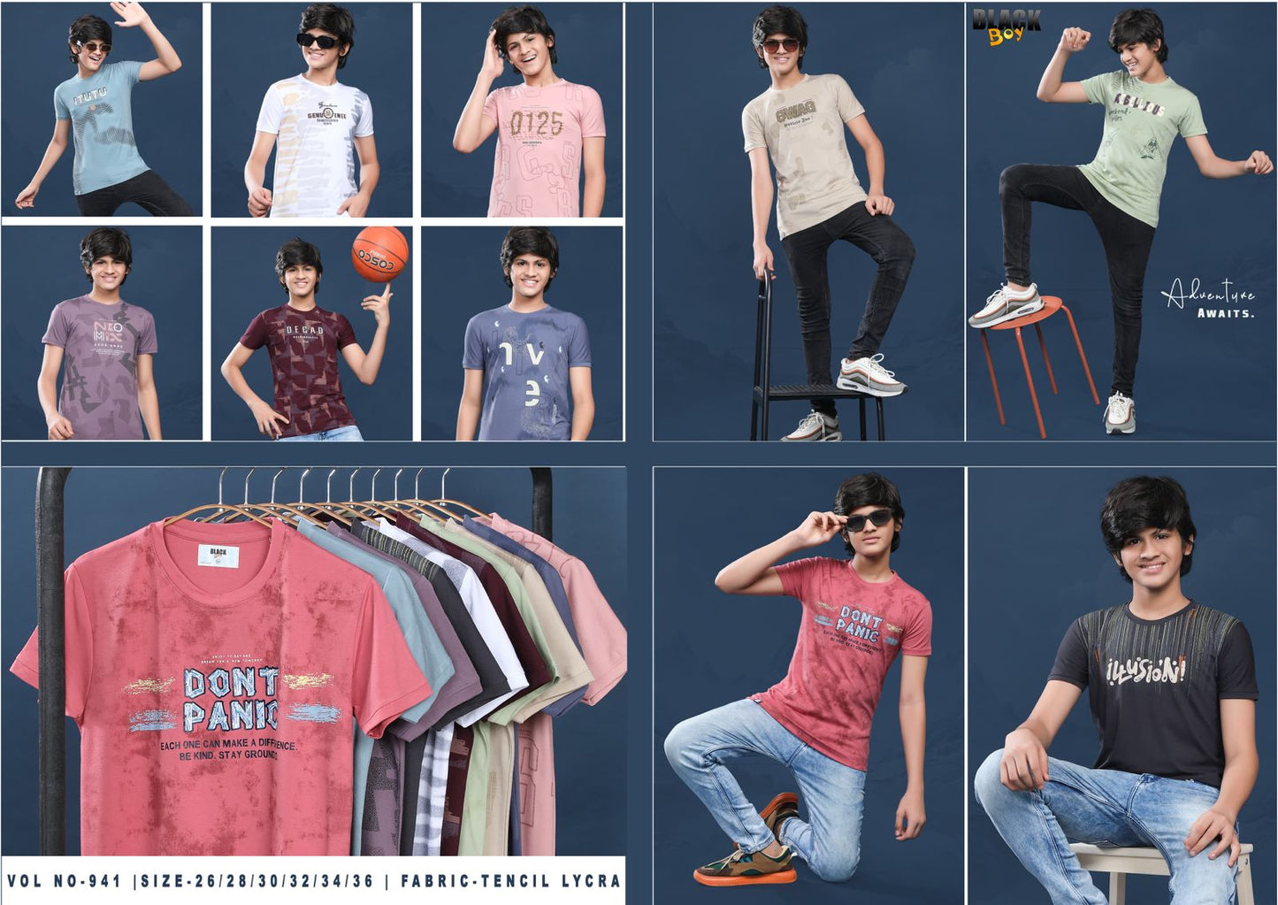 Vol 941 Black Tencil Lycra Boys Tshirt Wholesaler Ahmedabad