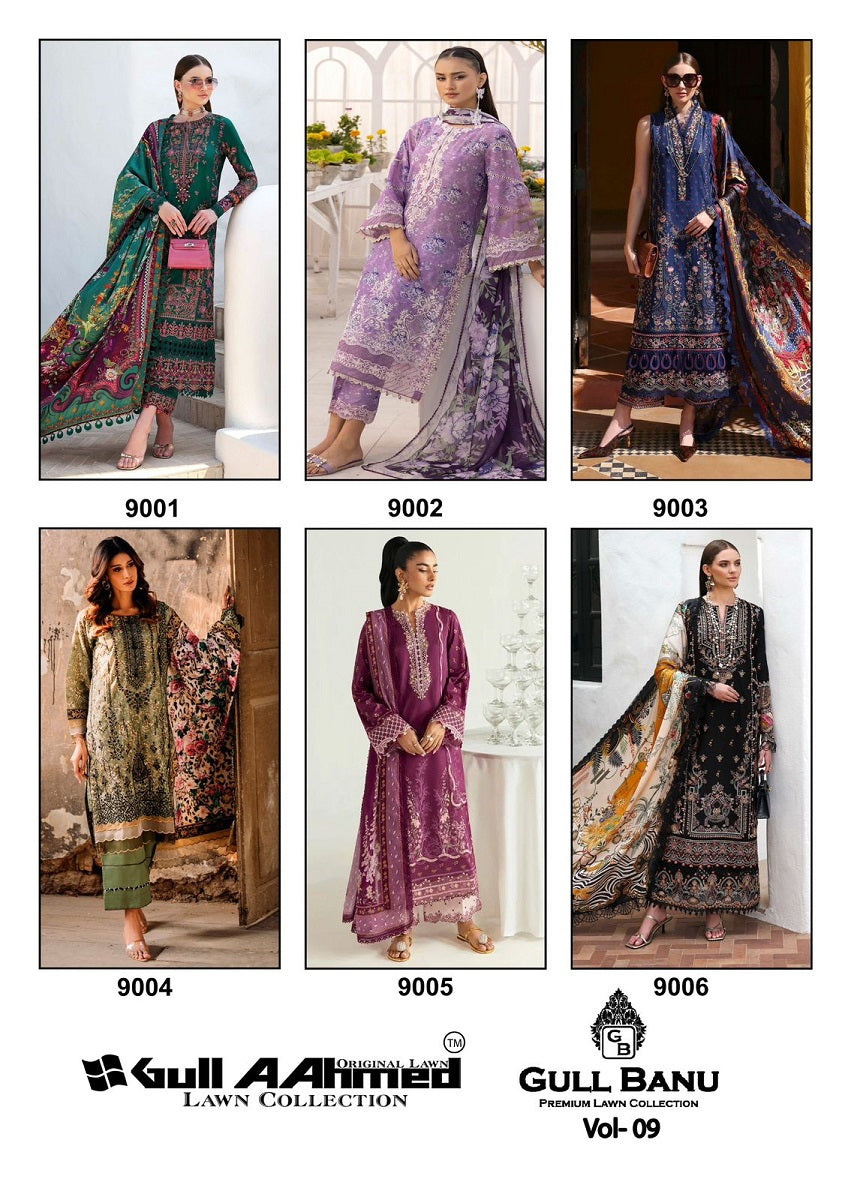 Vol 9 Premium Lawn Collection Gull Aahmed Gull Banu Lawn Cotton Karachi Salwar Suits Wholesale Rate