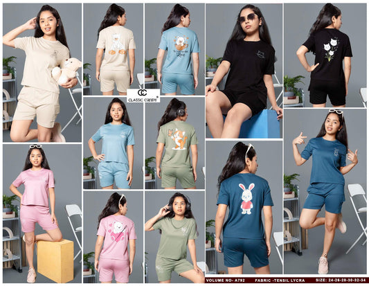 Vol A792 Classic Candy Tencil Lycra Girls Shorts Set Wholesale Price