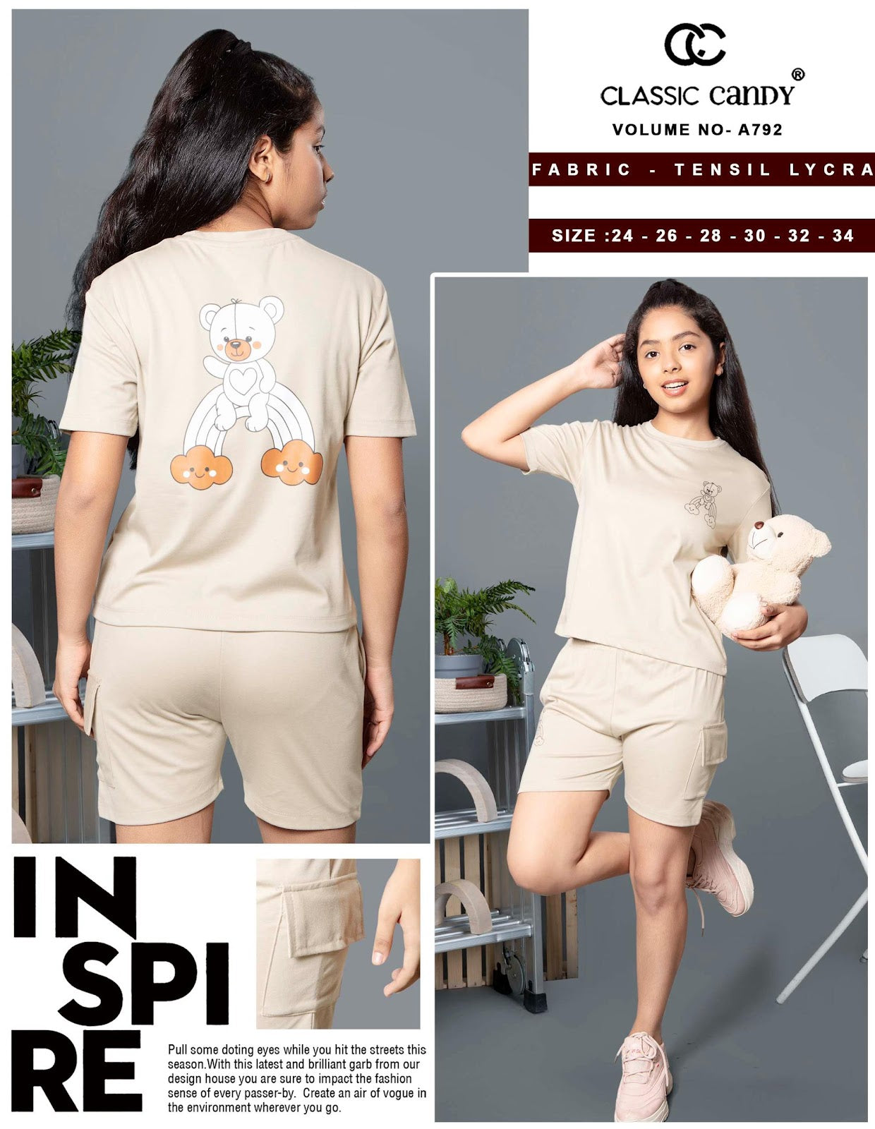 Vol A792 Classic Candy Tencil Lycra Girls Shorts Set Wholesale Price