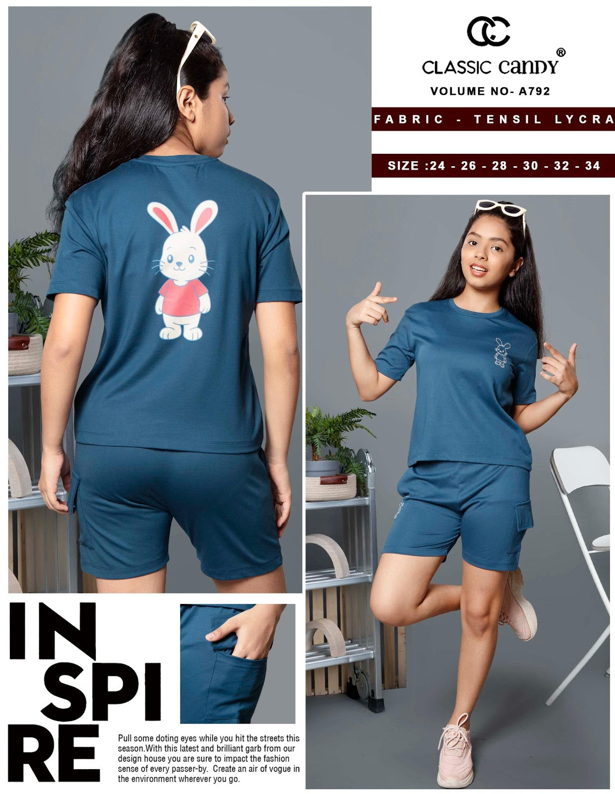 Vol A792 Classic Candy Tencil Lycra Girls Shorts Set Wholesale Price