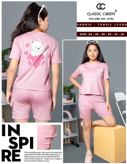 Vol A792 Classic Candy Tencil Lycra Girls Shorts Set Wholesale Price