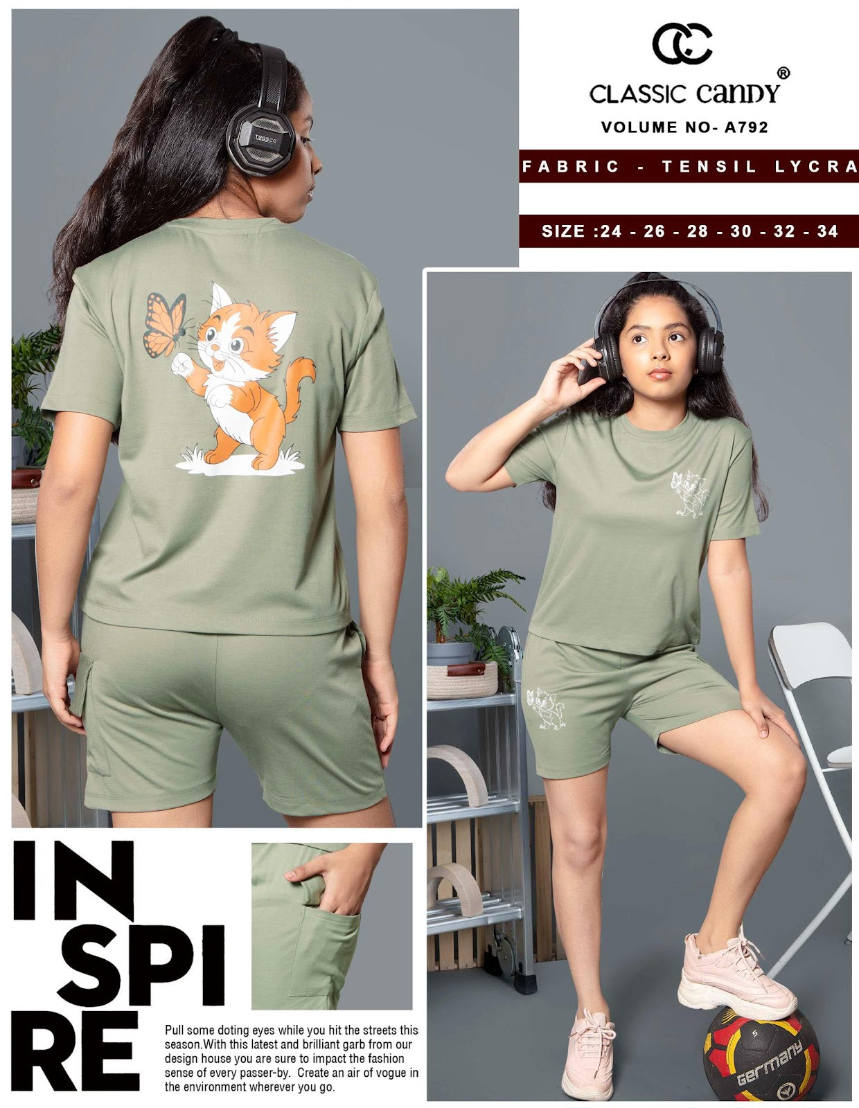 Vol A792 Classic Candy Tencil Lycra Girls Shorts Set Wholesale Price