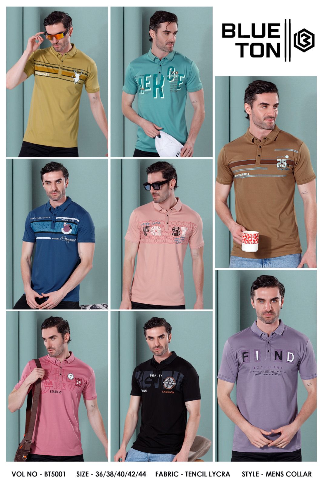 Vol Bt5001 Blue Ton Tencil Lycra Mens Tshirts Wholesale Price