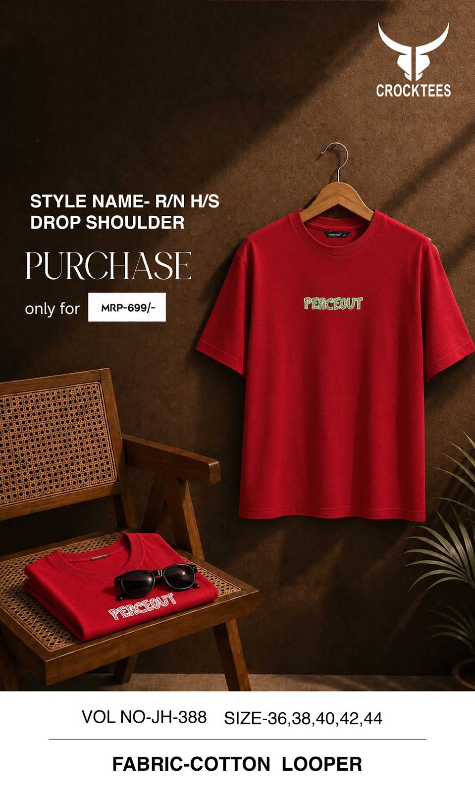 Vol Jh 388 Down Shoulder Crocktees Cotton Looper Mens Tshirts Wholesaler