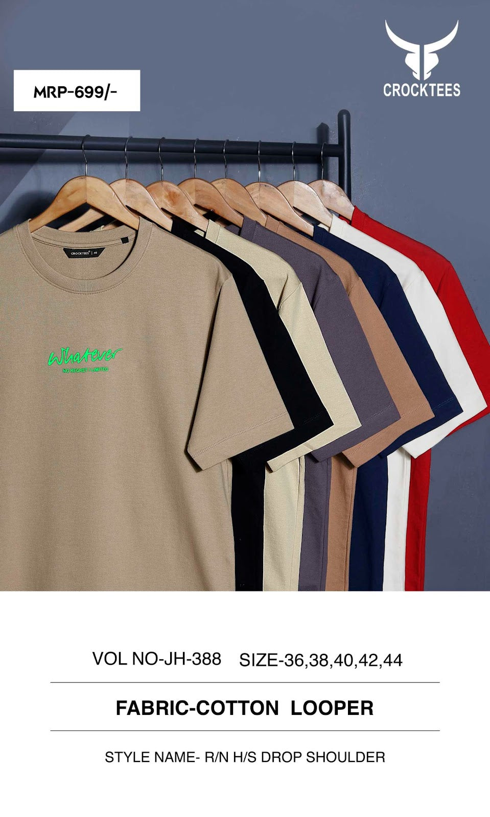 Vol Jh 388 Down Shoulder Crocktees Cotton Looper Mens Tshirts Wholesaler