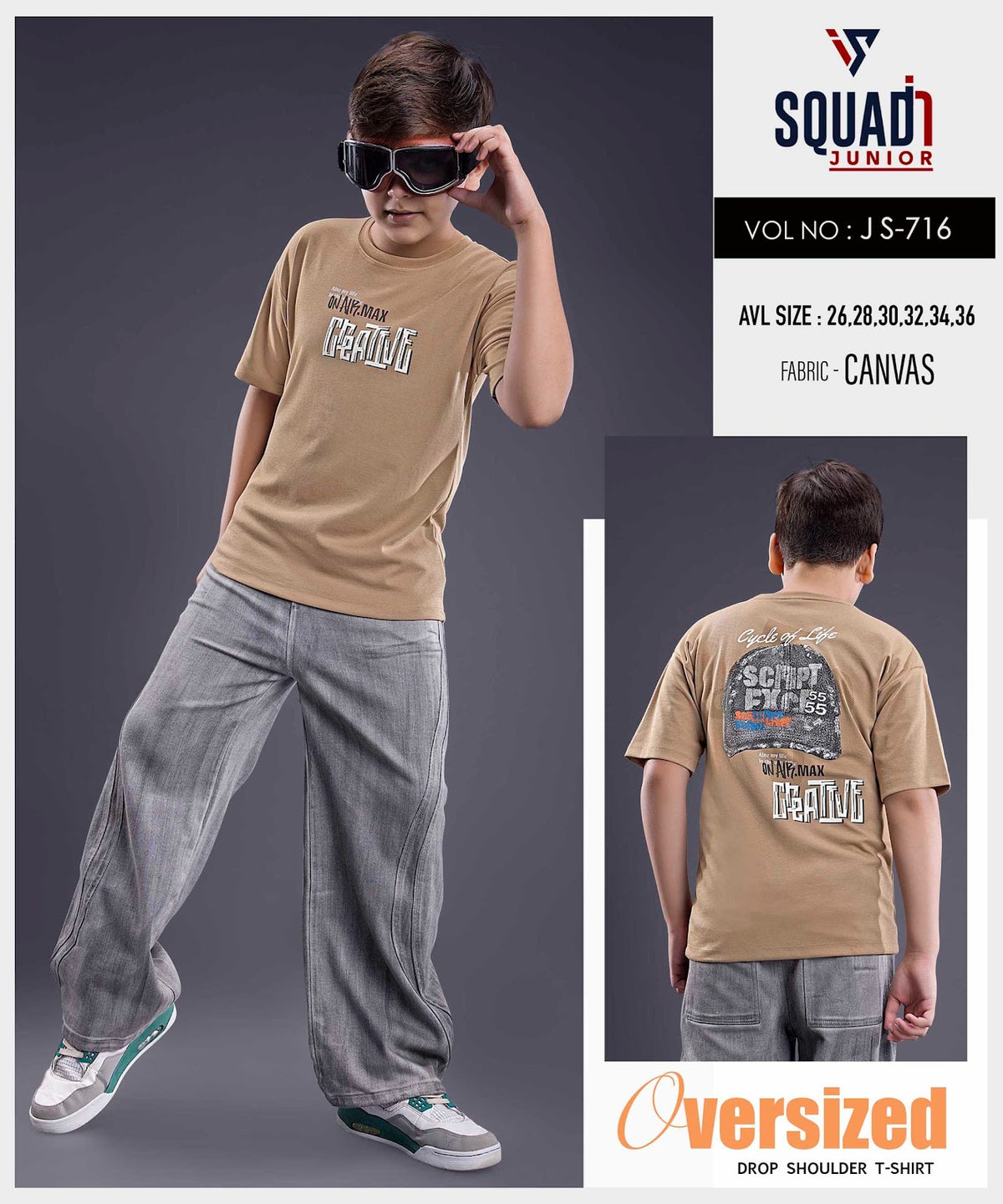 Vol Js 716 Oversize Squadin Canvas Boys Tshirt Exporter Gujarat
