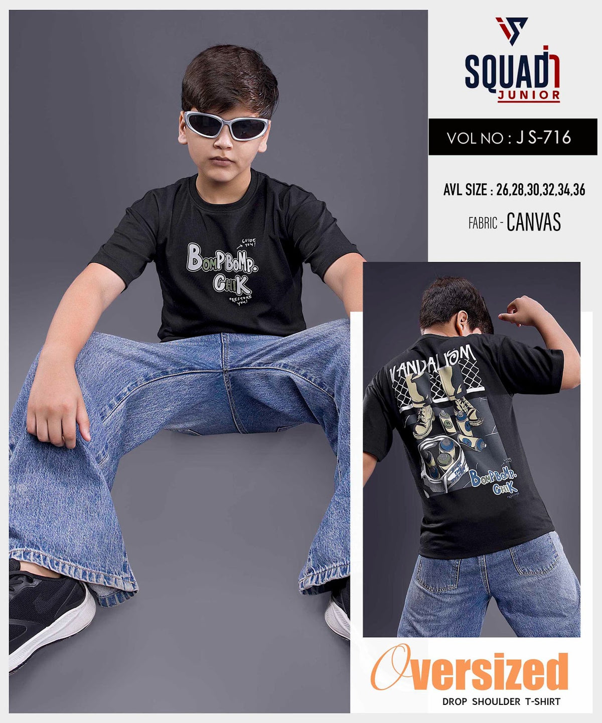 Vol Js 716 Oversize Squadin Canvas Boys Tshirt Exporter Gujarat