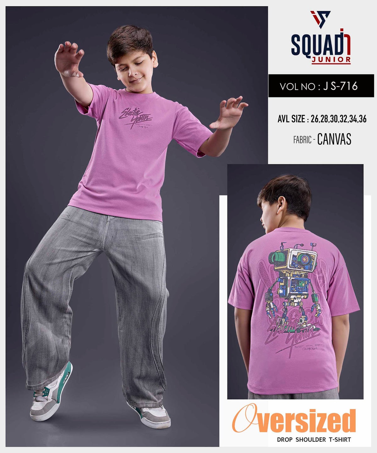 Vol Js 716 Oversize Squadin Canvas Boys Tshirt Exporter Gujarat