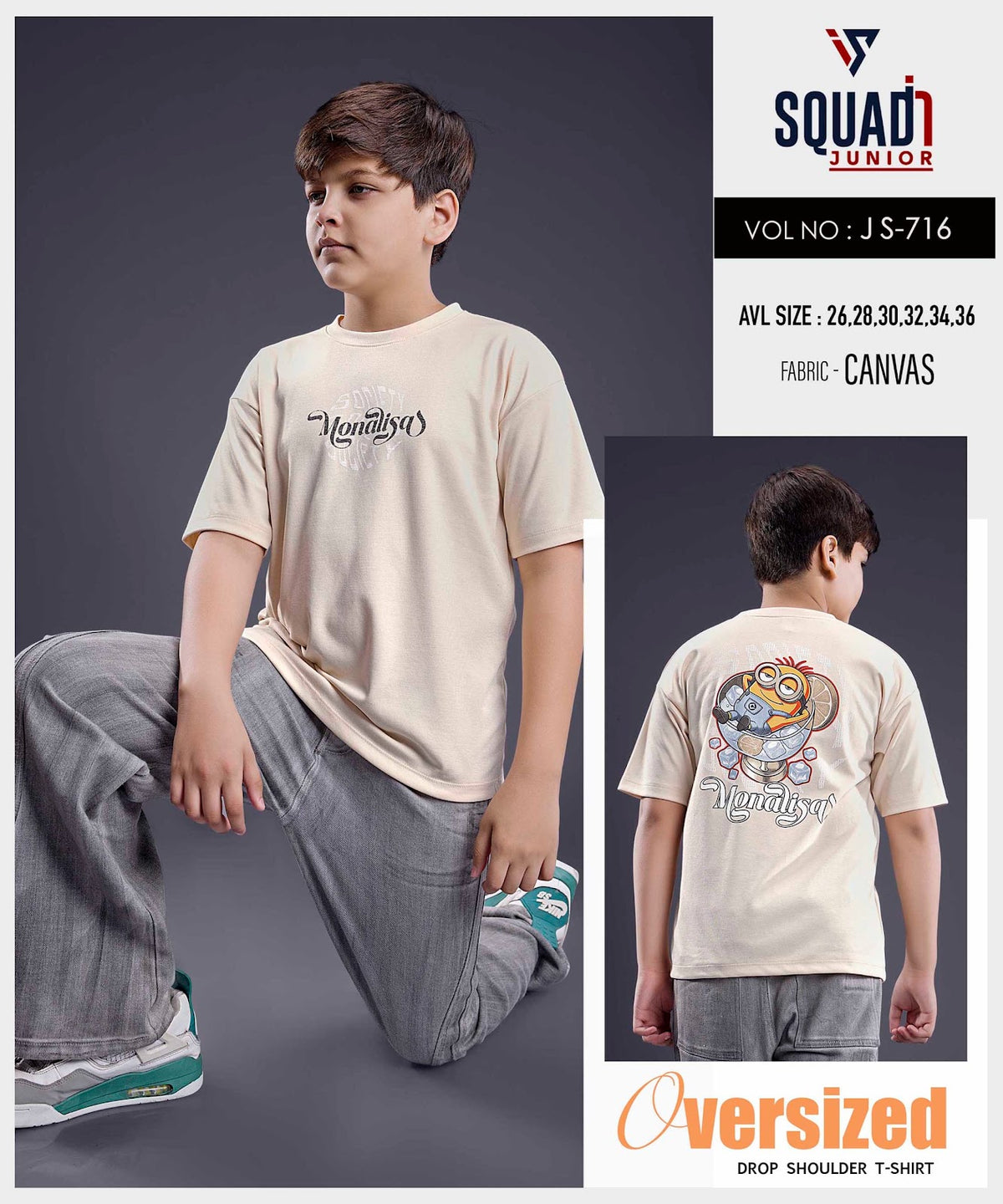 Vol Js 716 Oversize Squadin Canvas Boys Tshirt Exporter Gujarat